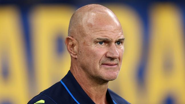 SYDNEY, AUSTRALIA - MARCH 09: Eels coach, Brad Arthur looks on at full-time during the round one NRL match between Parramatta Eels and Canterbury Bulldogs at CommBank Stadium, on March 09, 2024, in Sydney, Australia. (Photo by Brendon Thorne/Getty Images)