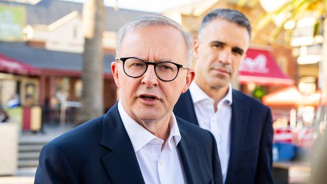 Anthony Albanese tripped over his words during a press conference on Friday. Picture: NCA NewsWire / Morgan Sette