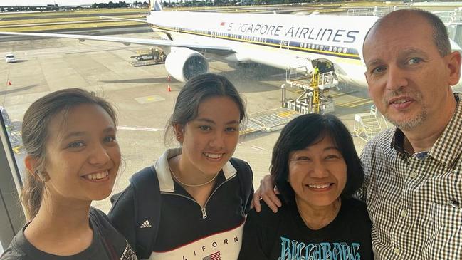 Singaporean expat family Jamie Wilkinson, 18, sister Rachel, 16, mum Maria and dad Tim. Maria Wilkinson said while the academic standards in Singapore are undoubtedly higher, her Australian-educated daughters are more confident and outspoken then their peers overseas. Picture: Supplied