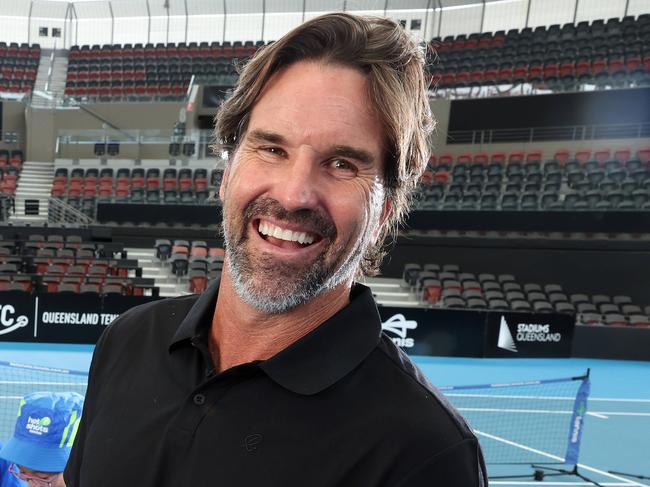 Pat Rafter with Hot Shots tennis kids at Pat Rafter Arena. Picture: Liam Kidston