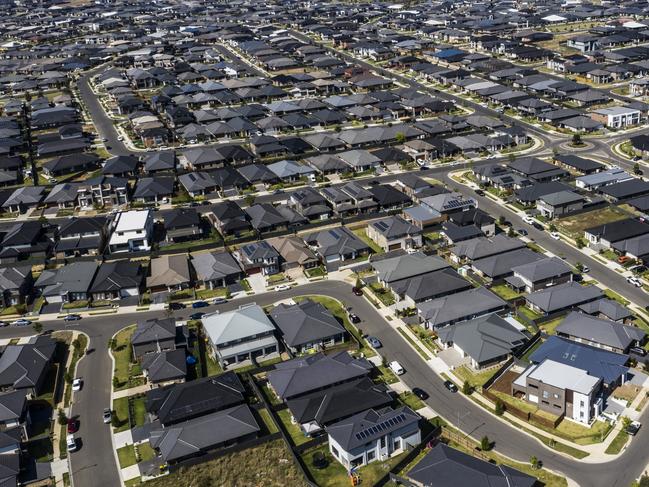 SYDNEY, AUSTRALIA - OCTOBER 23: An aerial view of the sprawling new housing estates of Oran Park on October 23, 2019 in Sydney, Australia. The local Government area of Camden is one of the fastest growing areas in Australia, with a boom in residential and commercial development. Housing prices are also expected to rise with the announcement of two new Metro West stations to be built in the Western Sydney area. (Photo by Brook Mitchell/Getty Images)