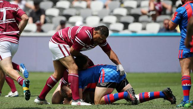 John Hopoate, during the Manly vs Newcastle match at the Legends of League Tournament at Central Coast Stadium earlier this month. Picture: Tim Hunter.