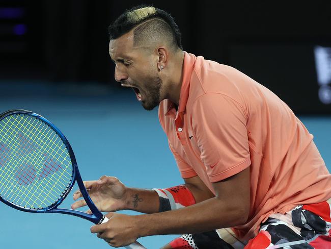 Australian Open Day 8 . 27/01/2020.  Nick Kyrgios vs Rafael Nadal on Rod Laver Arena.  Nick Kyrgios screams in frustration 4th set    . Pic: Michael Klein