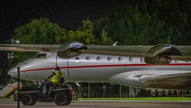 Swift’s plane arrives in Melbourne. Picture: Jake Nowakowski