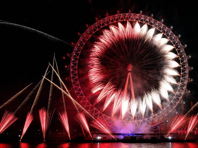 Fireworks explode around the London Eye during New Year's celebrations. Picture: AFP