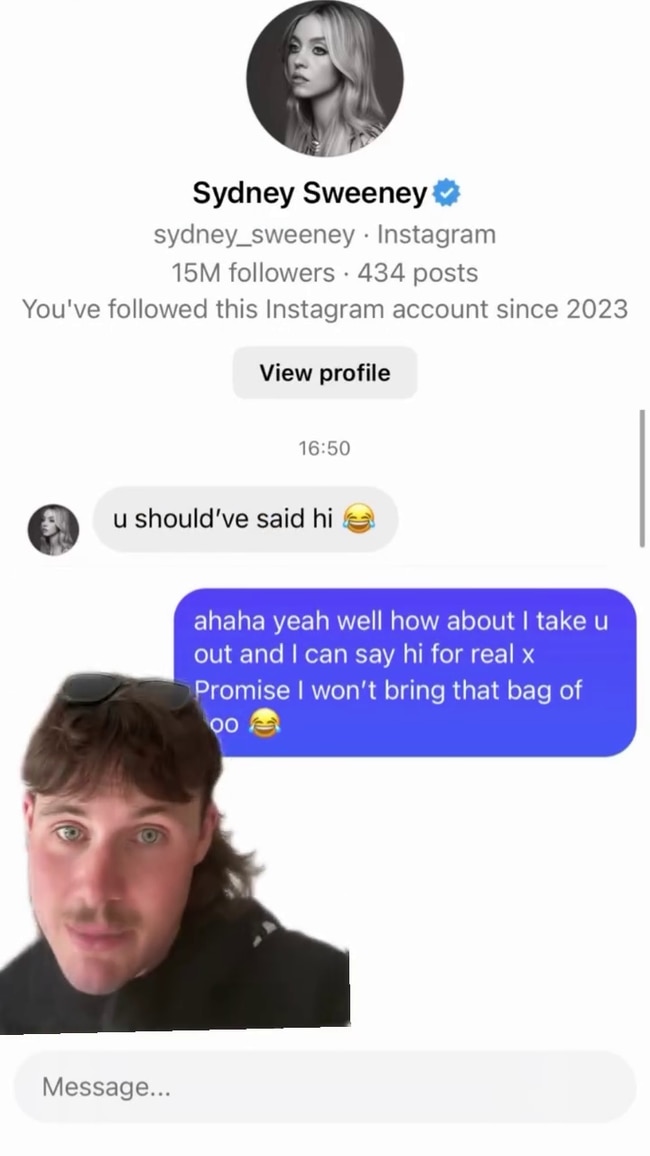 Australian content creator Miles Shepherd has claimed he is dating Hollywood actor Sydney Sweeney. Photo: TikTok.
