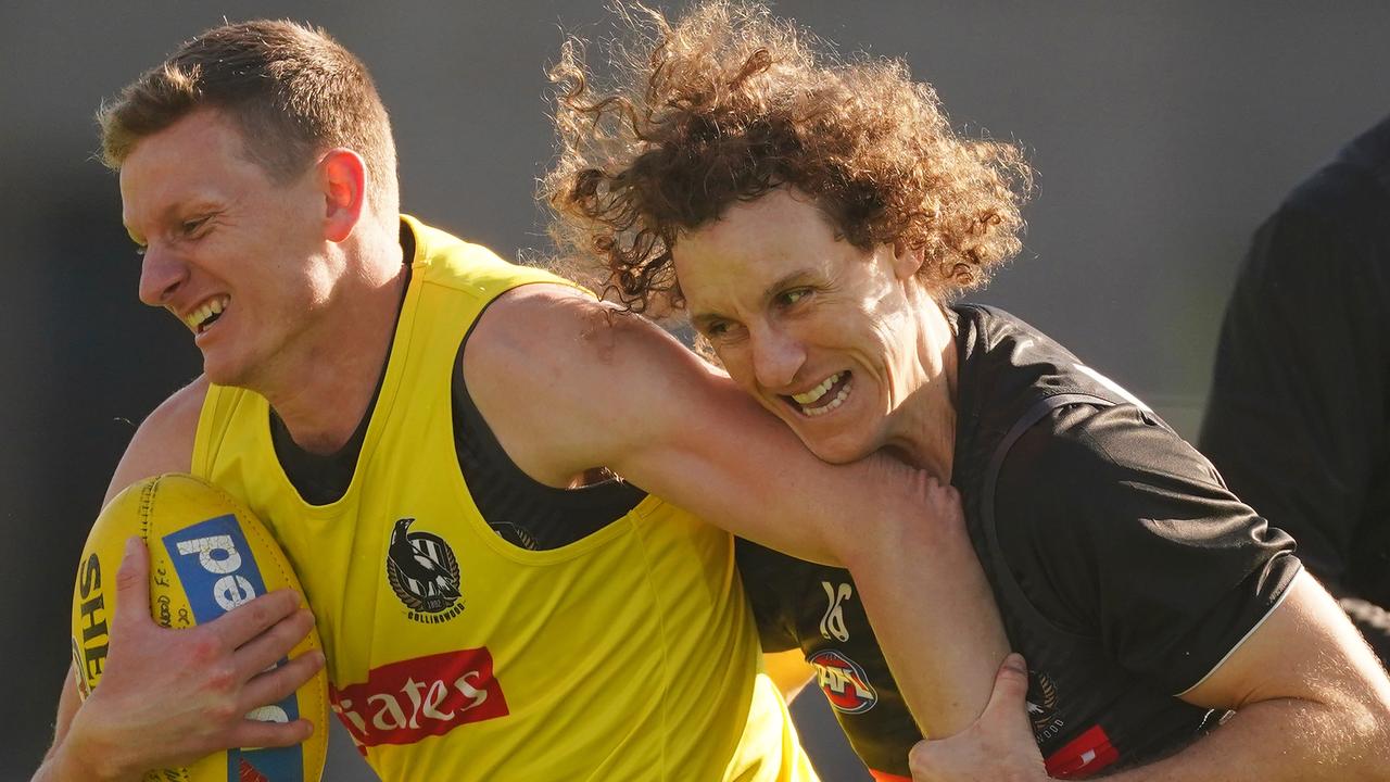 AFL players can’t tackle at training in full groups. Photo: Scott Barbour/AAP Image.