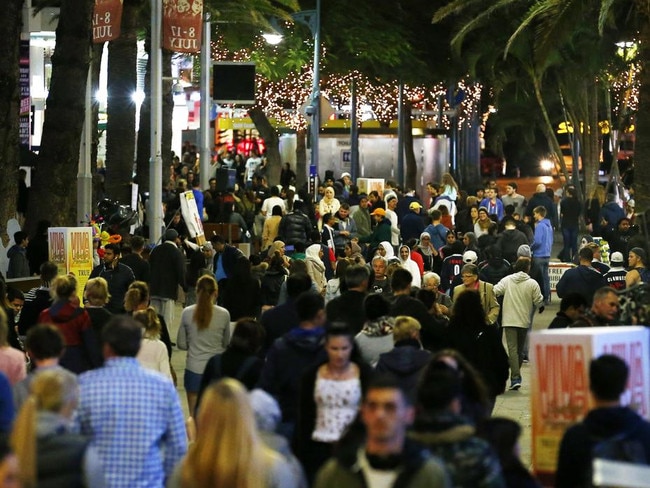 A big crowd in Surfers Paradise Safe Night Precinct.