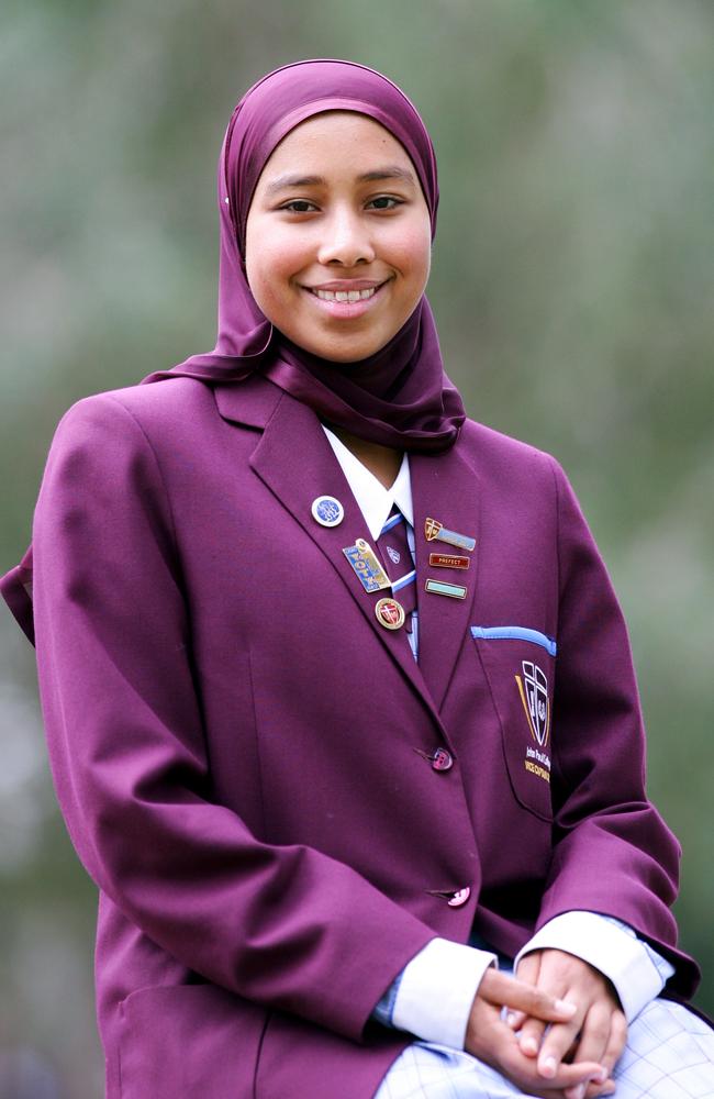 Yassmin Abdel-Magied as a Brisbane schoolgirl when she was made 2007 Young Muslim of the Year. Picture: Darren England.