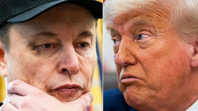(COMBO) This combination of pictures created on June 03, 2025 shows Elon Musk looks and US President Donald Trump in the Oval Office of the White House in Washington, DC, on May 30, 2025. Tech billionaire Elon Musk on June 3, 2025, hammered the sprawling tax cuts and spending mega-bill that President Trump is trying to muscle through Congress as a 