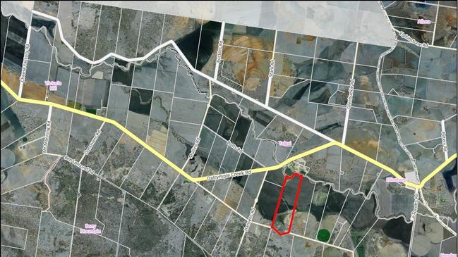 The risk area around the burst Bolzan Dam quarry. Photo: Southern Downs Regional Council