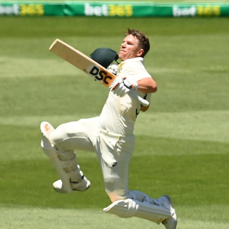 David Warner’s trademark celebration was back.