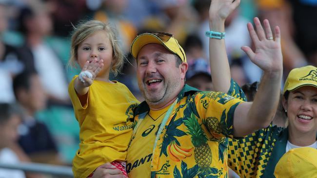 OITA, JAPAN - OCTOBER 05: Australian fans enjoy during the Rugby World Cup 2019 Group D game between Australia and Uruguay at Oita Stadium on October 05, 2019 in Oita, Japan. (Photo by Koki Nagahama/Getty Images)