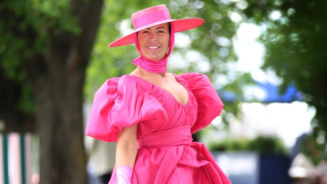 Amanda Smith stars in Fashions on the Field at Flemington on Tuesday. Picture: David Caird