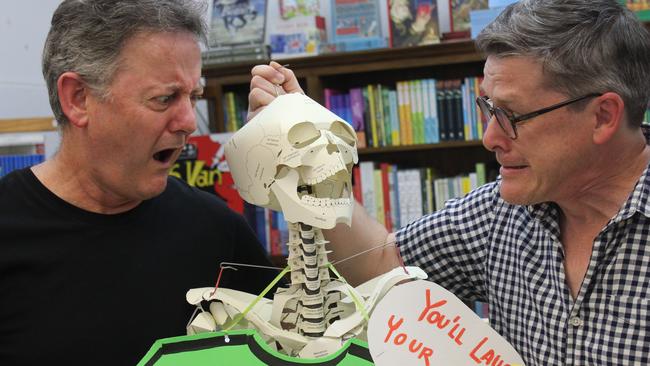 Get ready to laugh your pants off with author Nick Earls (left) and illustrator Terry Whidborne pictured at West End’s Where the Wild Things Are bookshop. Photo. Andrea Macleod