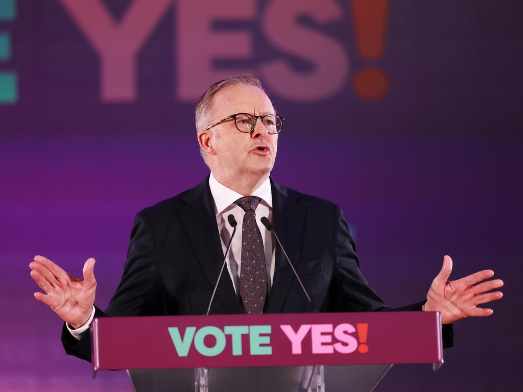 Prime Minister Anthony Albanese speaks at the Yes campaign launch on August 30, 2023 in Adelaide, Australia. Picture: James Elsby/Getty Images