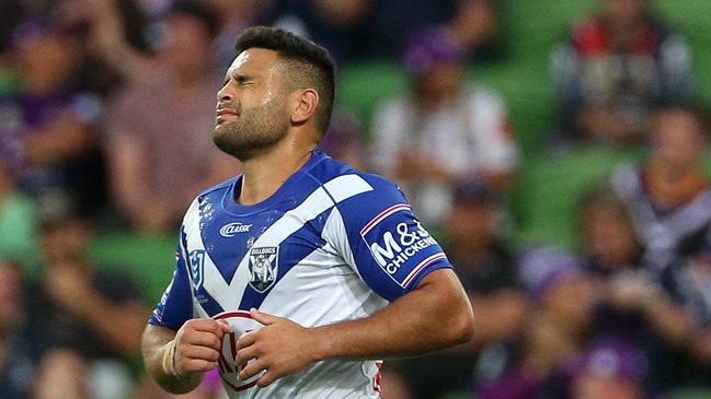 Rhyse Martin reacts to his missed conversion. Picture: AAP Image/Hamish Blair