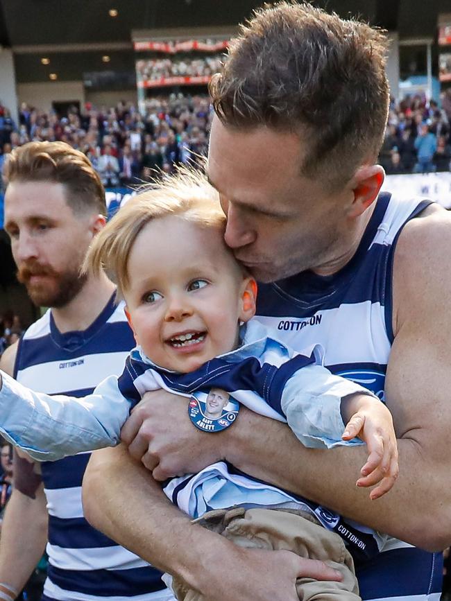 Joel Selwood and Levi. Photo by Dylan Burns/AFL Photos via Getty Images