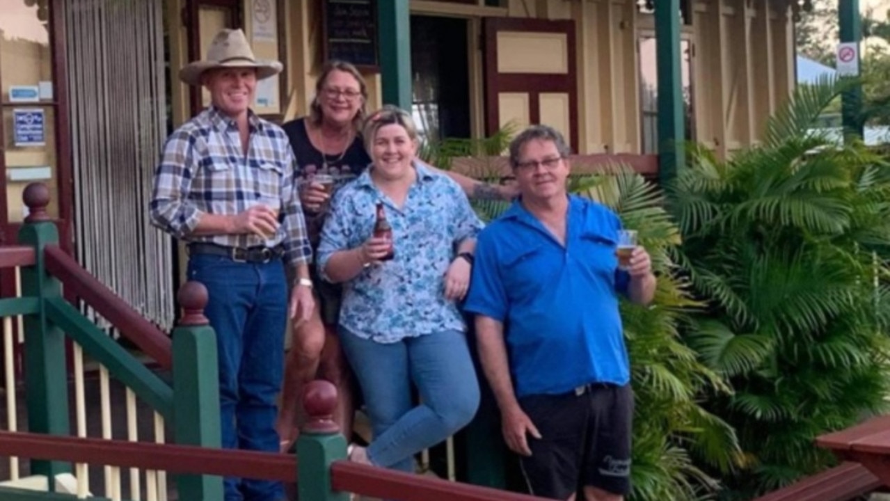 Jackson Macdonald (far left) took over ownership of the Theebine Hotel in 2020. Pictured with Claudia Kroenert, Ashleigh Jensen, and Ron Yemoens.