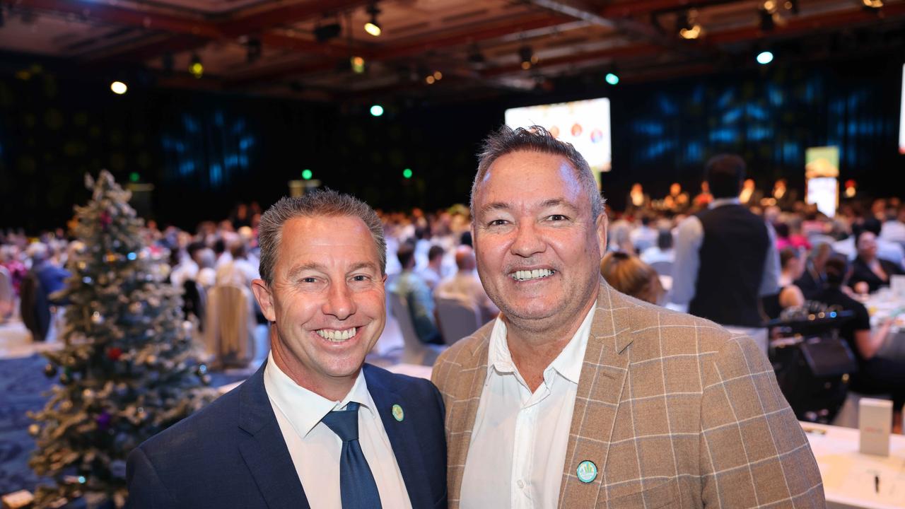 Corey Bell and Jason Sintone at the 2023 Christmas Appeal - Gold Coast Leaders Business Breakfast at The Star Gold Coast. Picture, Portia Large.