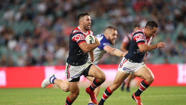 James Tedesco sets up Cooper Cronk for his first Roosters try. Picture: Brett Costello