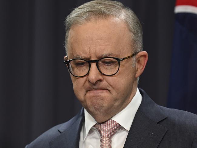 CANBERRA, AUSTRALIA, NewsWire Photos. APRIL 16, 2024: The Prime Minister, Anthony Albanese, Director-General of Security of ASIO, Mike Burgess, and the Commissioner of the Australian Federal Police, Reece Kershaw hold a press conference at Parliament House in Canberra. Picture: NCA NewsWire / Martin Ollman