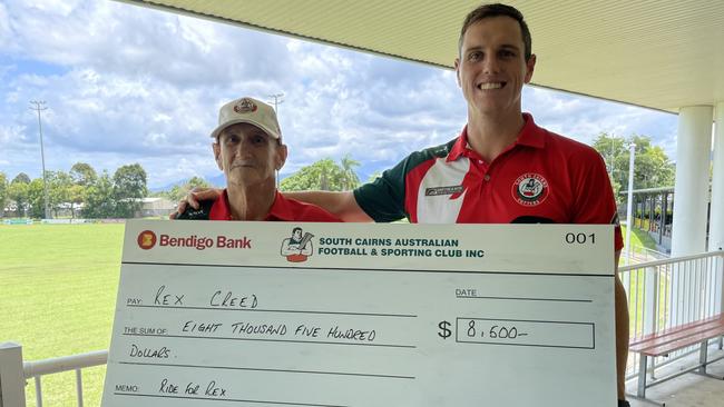 South Cairns Cutters committee member Rex Creed and ruckman Tyson Williams at Fretwell Park.