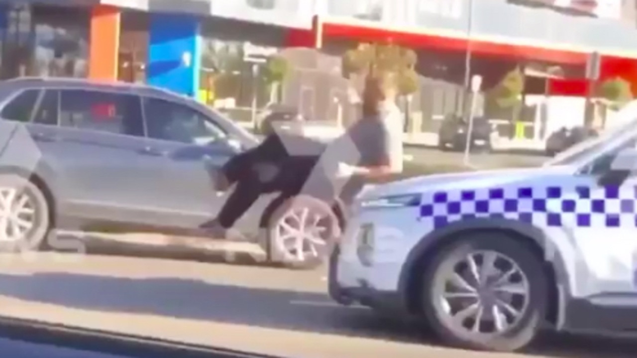 New footage has emerged of the man being hit by a police car before being arrested. Picture: 7 News