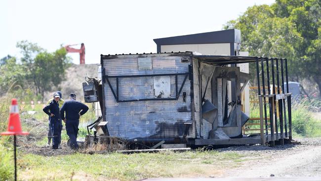 Sunshine Coast police established a crime scene overnight at a concrete quarry in Meridan Plains, following a fire that destroyed a commercial shed full of equipment. Picture: Patrick Woods.