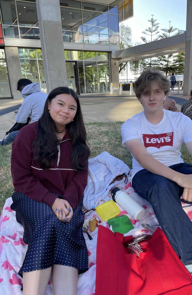 Kirsten Abustan and Lucas Young at Docklands for the 2024 New Year's Eve fireworks. Picture: Athos Sirianos