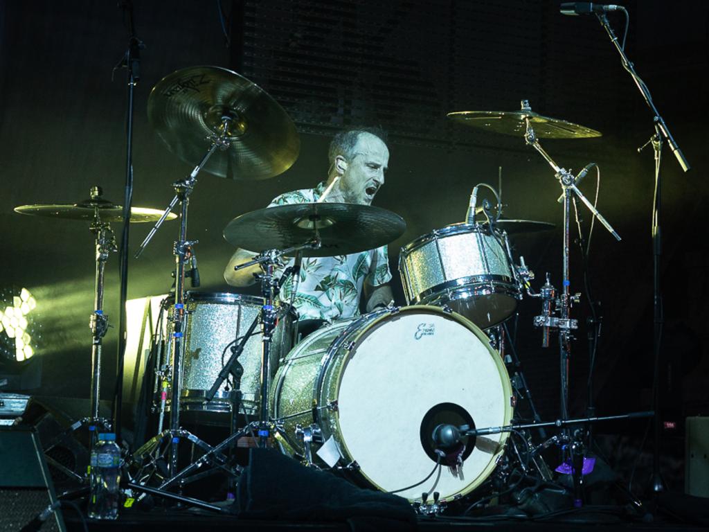 Drummer Nik Rieth as Hoodoo Gurus play the Riverstage, Brisbane. Picture: Darren Burns