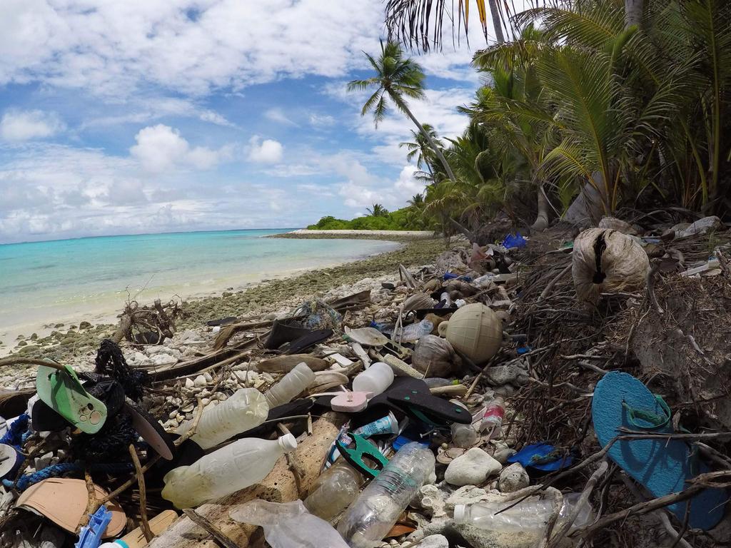 Thongs, bottles and shoes on the north side of Direction Island in the Keeling group. Picture: Silke Struckenbrock.