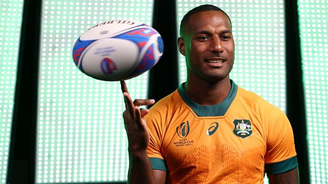 SAINT-ETIENNE, FRANCE - AUGUST 30: Suliasi Vunivalu of the Wallabies is photographed behind the scenes during the World Rugby portrait session during the Rugby World Cup France 2023, at Saint-Galmier on August 30, 2023 in Saint-Etienne, France. (Photo by Chris Hyde/Getty Images)