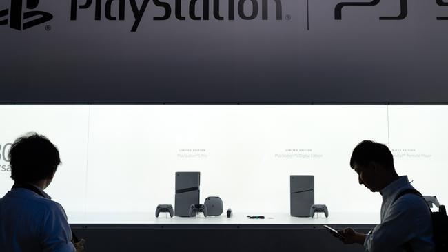 CHIBA, JAPAN - SEPTEMBER 26: Sony PlayStation 5 Pro (L) and PlayStation 5 Digital Edition (R) video game consoles are displayed during the Tokyo Game Show 2024 at Makuhari Messe on September 26, 2024 in Chiba, Japan. The gaming exhibition is one of the world's largest and will be held through September 29th. (Photo by Tomohiro Ohsumi/Getty Images)