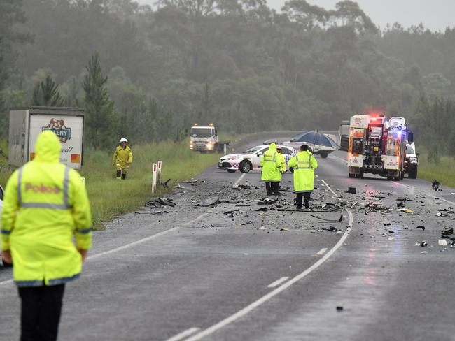 Roys Rd, Beerwah was shut down for several hours on Monday afternoon following a fatal crash. Picture: Patrick Woods.