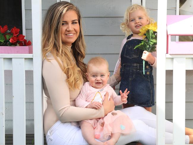 Abby Gilmore with baby Arlo and daughter Milla. Picture: Alex Coppel