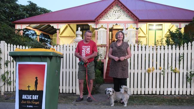 Anzac Day. Ipswich 2020. Jim Heaton, Deb Sutton and Misty.
