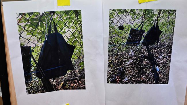 Pictures of evidence found at the fence of US president Donald Trump's golf course are shown at a press conference. Pictue: AFP