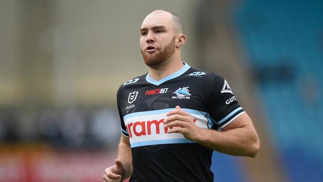 The Sharks are set to hand 198cm tall rookie prop Thomas Hazelton his NRL debut. Picture: NRL Imagery.