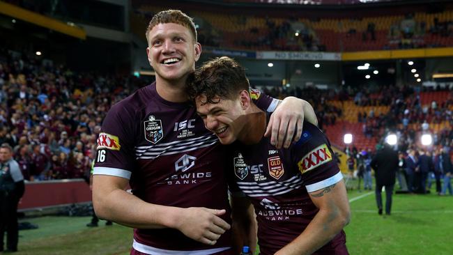 Dylan Napa and Kalyn Ponga after the game. Picture: Adam Head