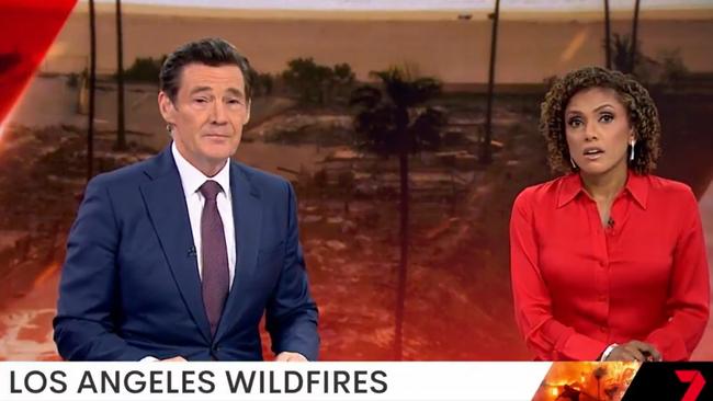 Mike Amor teared up on air while talking about the wildfires gripping Los Angeles. Picture: X/7 News Melbourne