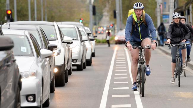 Pop up bike lanes will be built across Melbourne’s inner city in a bid to ease congestion on public transport. Picture: Nicole Garmston