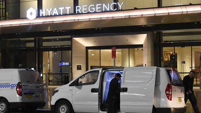 Emergency services at the scene at the Hyatt Regency last Friday night. Picture: Gordon McComiskie