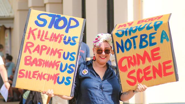 Lauren Keys during Darwin's International Womens Day March in the CBD. Picture Glenn Campbell