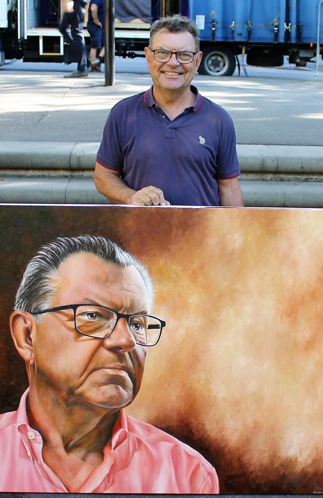 Steve Price with his Archibald Prize portrait by Christopher Malouf. Picture: Christopher Malouf