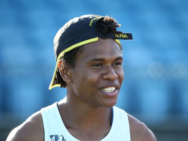 The Papua New Guinea national athletics team is training at Barlow Park ahead of next week's Pacific Games in Samoa. Triple jumper Rellie Kaputin warms up before training. PICTURE: BRENDAN RADKE