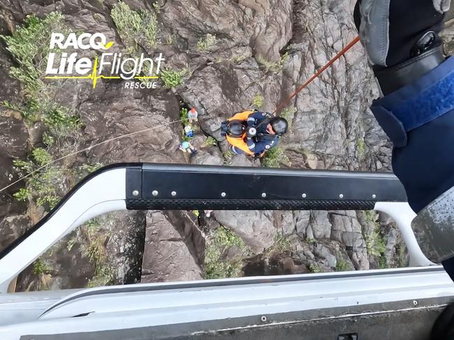 A man in his 70s was winched to safety after falling down a steep cliff in the Gympie region on Saturday.