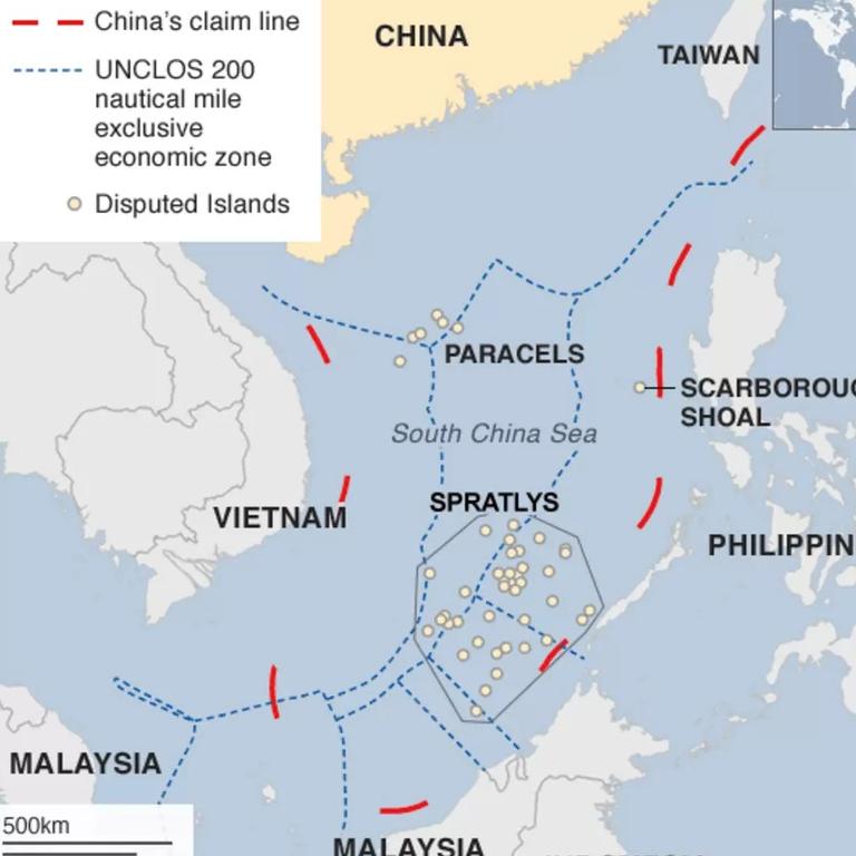 The ban is due to a scene that reportedly features the highly contested “nine-dash line” shown in red above. Picture: UNCLOS/CIA.