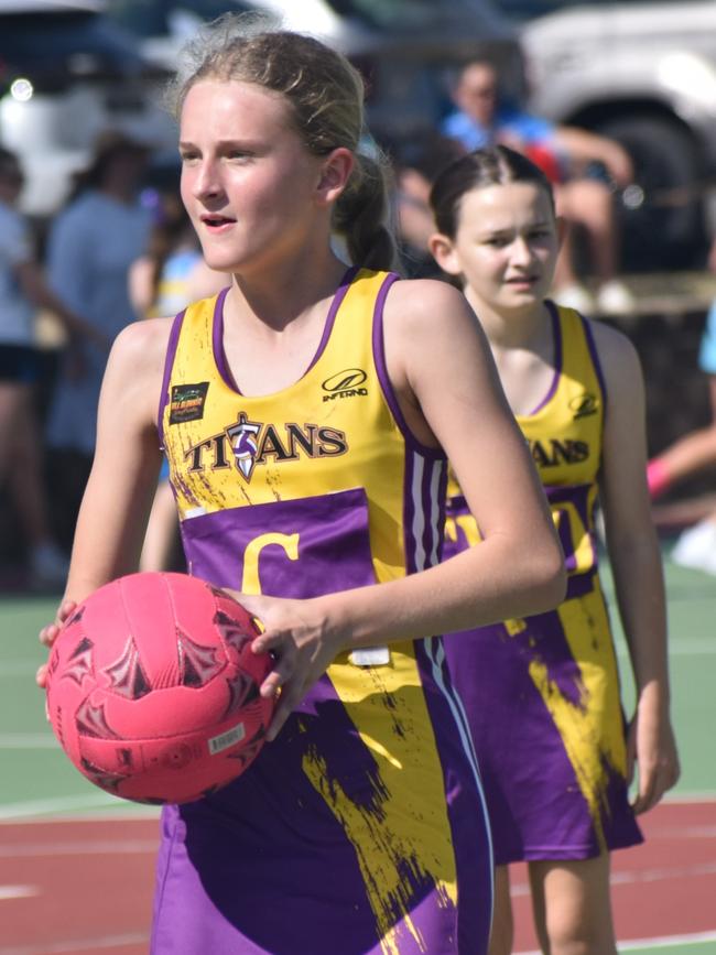 Action from Rockhampton Netball's annual Sullivan's Carnival at Jardine Park, Rockhampton, on May 24, 2025.