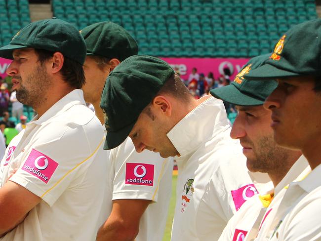 The Australian players during presentations following their loss after England retained the Ashes after defeating Australia 3-1 in series following the fifth test match at SCG in Sydney.